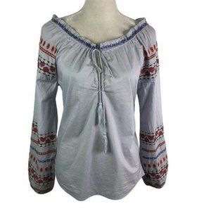 Coco Colette Embroidered Neck Tie Blouse Top